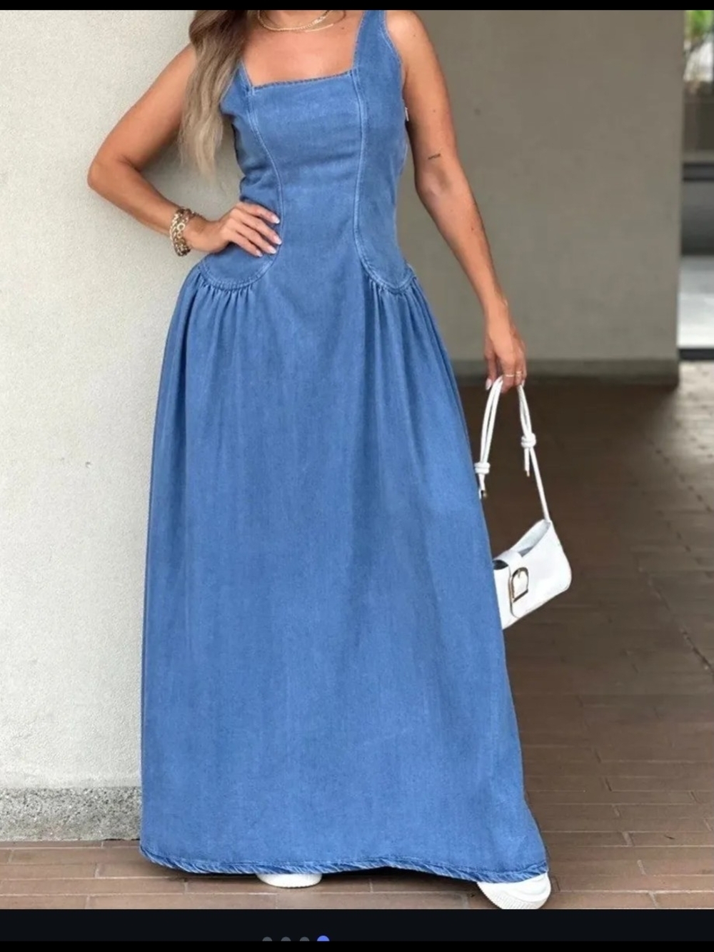 Sleeveless Blue Maxi Denim Dress - Casual Summer Style